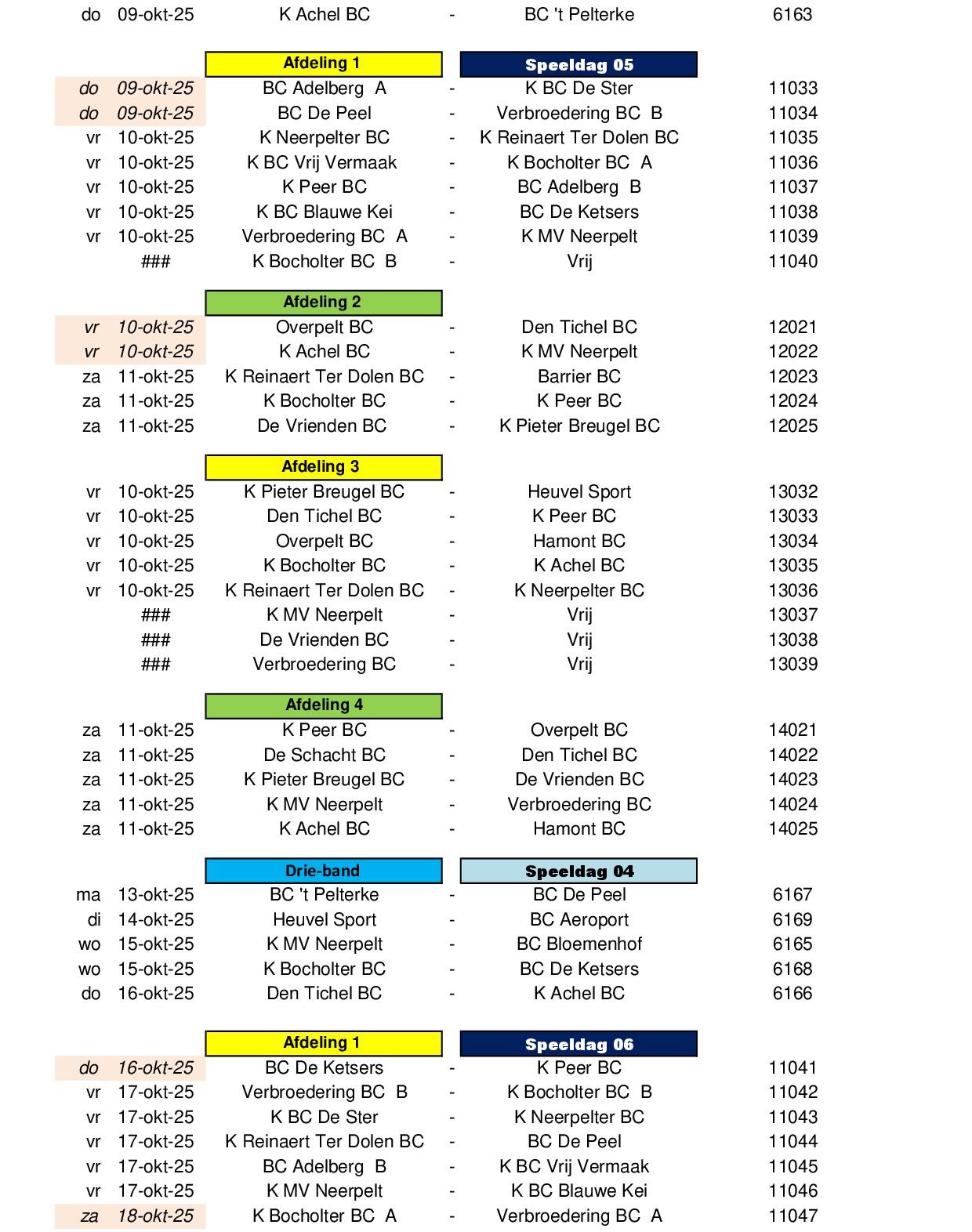 Competitie Kalender 2025 2026 28 juli 202504