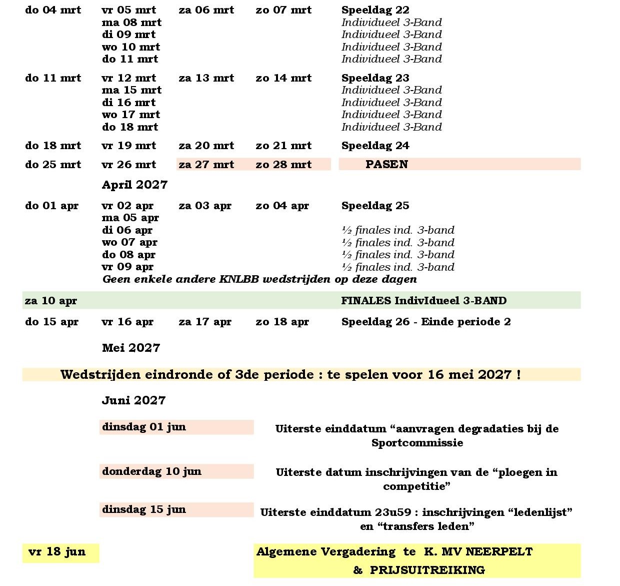 Seizoen Kalender 2026 2027 14 juli 20263